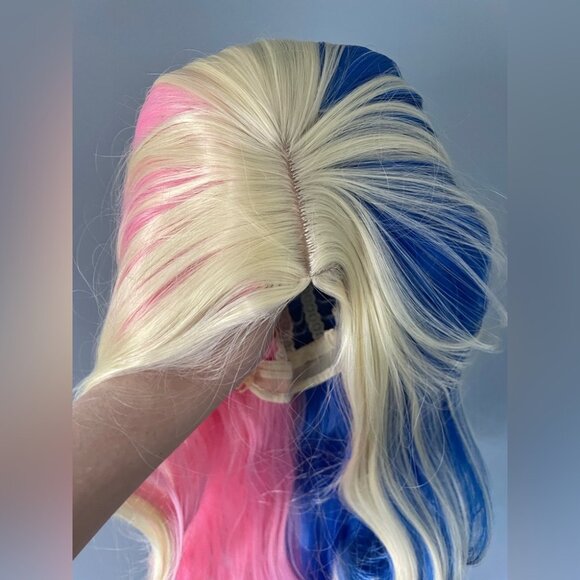 Long pink blue Harley Quinn wig - Picture 2 of 6